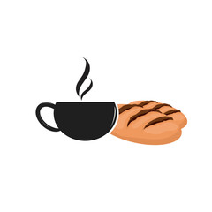 a cup of hot drink and bread without a background
