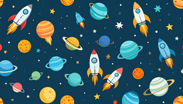 seamless pattern with flying rockets vector