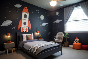 Space rocket wallpaper for boys' rooms