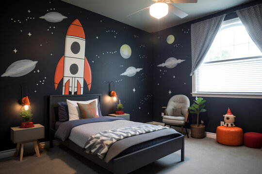 
Space rocket wallpaper for boys' rooms