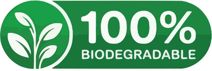 100 Percent Biodegradable Green Rounded Label with Plant, EcoFriendly on White