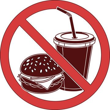 Prohibition sign with burger and drink no food no drink