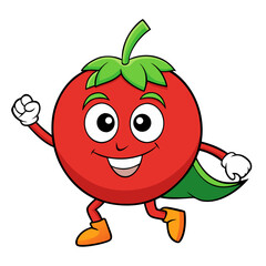 Cartoon cherry tomato acting as superhero vector