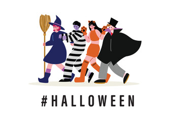 ハロウィンのコスプレをする男女
