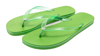 A pair of green flipflops with clear straps isolated on transparent background, ideal for summer and casual wear
