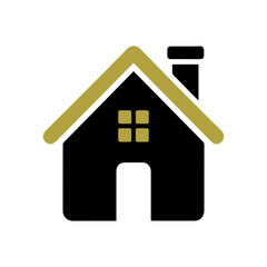 Simple home icon set in black and green, minimal house symbol with chimney, real estate property vector for web and apps.