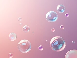 Abstract 3D illustration of glossy pastel bubbles floating in soft gradient tones of pink and purple, ideal for modern design, beauty concept, or minimal dreamy background

