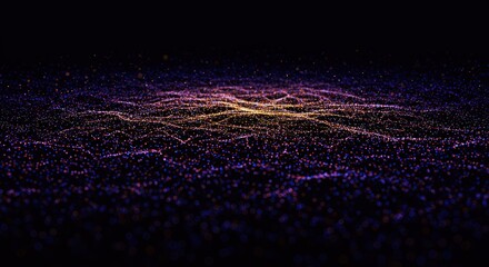 Abstract glowing particle wave in shades of purple and gold.