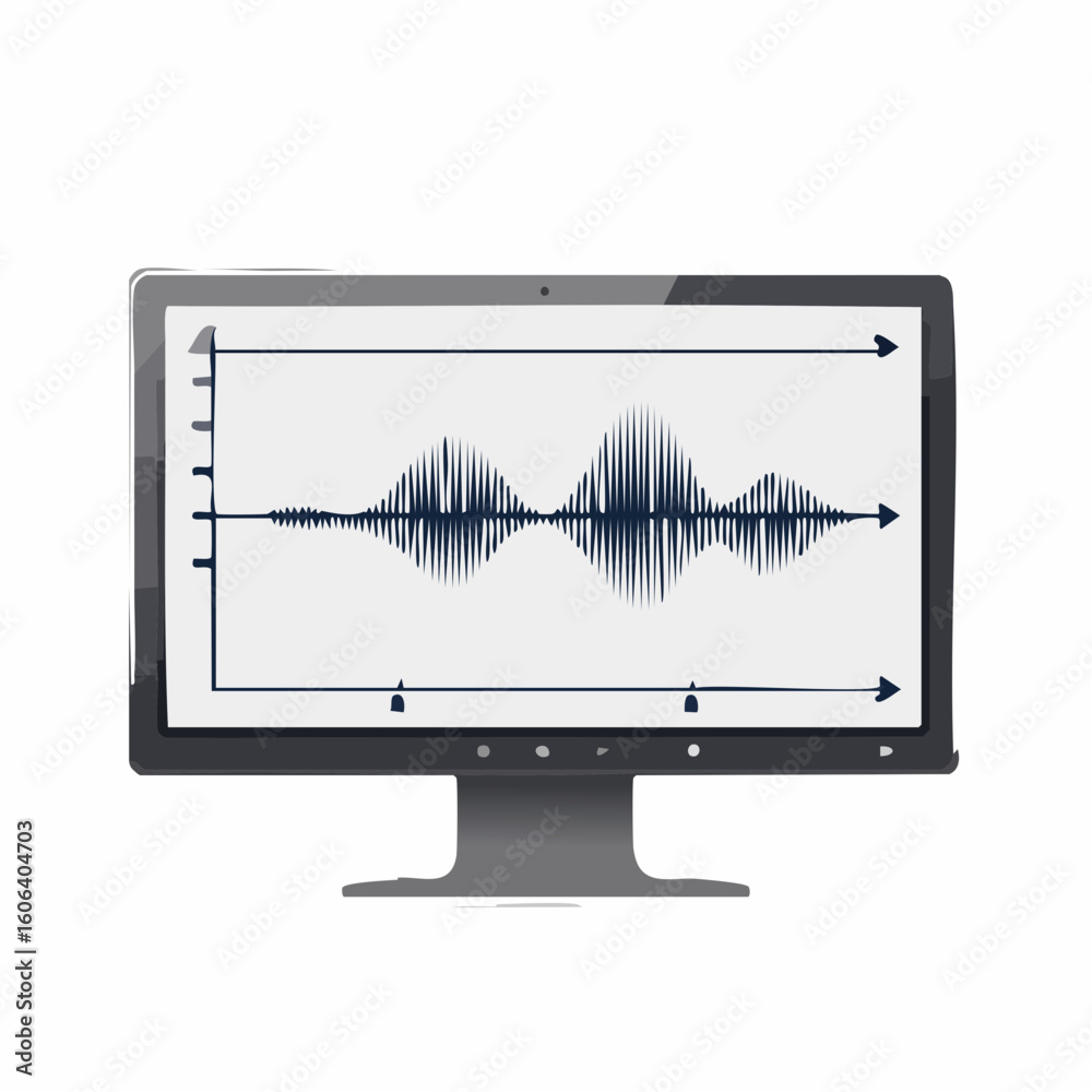 Poster digital tablet displaying sound waveform analysis and visualization
