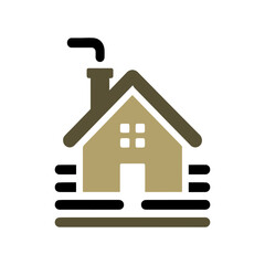 Simple home icon set in black and green, minimal house symbol with chimney, real estate property vector for web and apps.