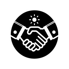 Handshake icon with red and yellow suits in black circle, business partnership symbol, agreement and teamwork concept vector illustration.