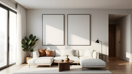 Fototapeta premium Bright Minimalist Living Room Interior with Sofa and Decor