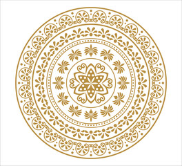 Gold floral mandala circle vector art perfect for art, colouring, textile, traditional decor, invitation cards, textile prints, meditation art, or luxury packaging.