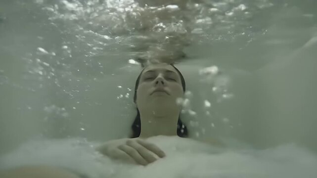 Woman Relaxing Underwater Bath.