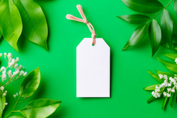 Blank white tag on dark green background