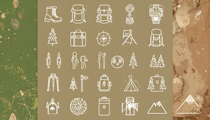 Wilderness Adventure Icons hiking camping