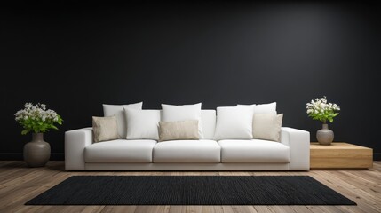 Modern white sofa in a minimalist living room.