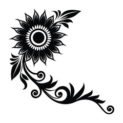 corner flourish with sunflower silhouette.