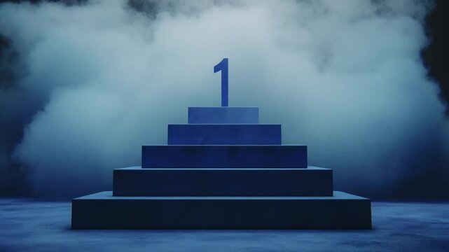 Dark blue tiered platform with a number one