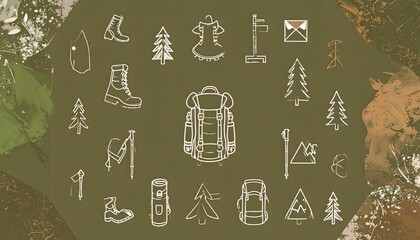 Hiking Adventure Icons camping outdoors