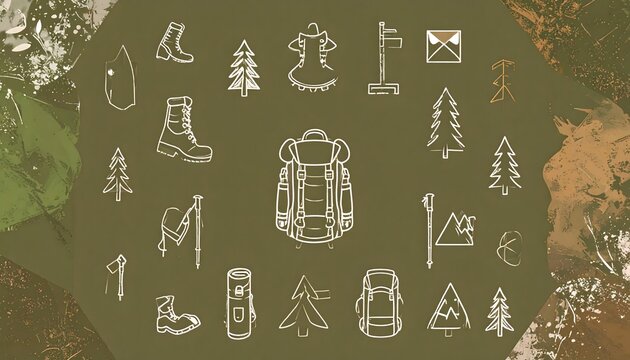 Hiking Adventure Icons camping outdoors