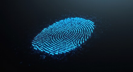 Digital fingerprint glowing blue against a black background.