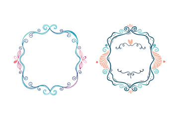 Watercolor whimsical line frame, vector hand drawn wedding doodle border, cute wavy ornamental print.
