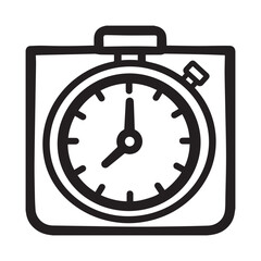 A simple black and white line drawing of a stopwatch icon.