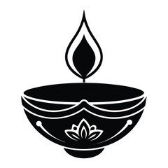 happy Diwali silhouette art burning lamp vector.