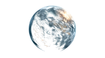 A planet with visible human features, isolated on transparent background