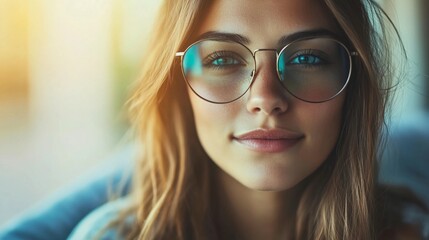Young woman with glasses in warm confident glow