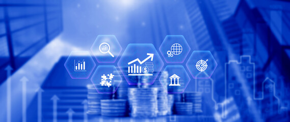 Finance Gdp growth strategy plan concept, finance and investment, Diversification management, Interest rate and dividend concept, returns tax profits