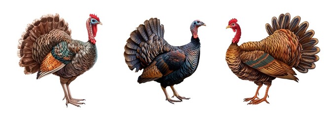 Turkey Bird Set Isolated on Transparent Background. PNG