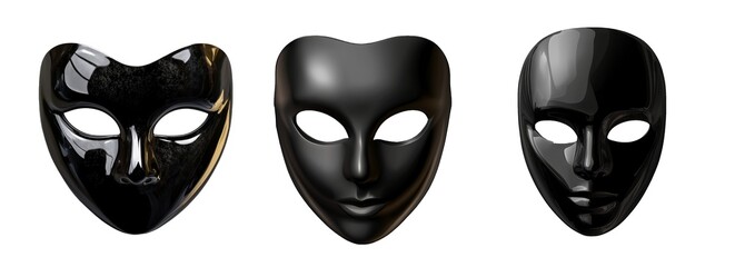Collection of Black Mask Isolated on Transparent Background. PNG