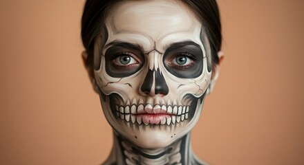 Fototapeta premium A face half painted like a skeleton