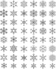 Gray Seamless Pattern of Stylized Winter Snowflakes on White Background