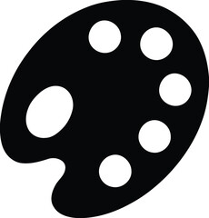 Fototapeta premium Black silhouette of an artist s paint palette with six circular color wells isolated on white background