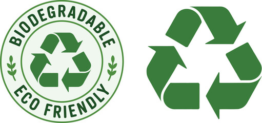 Obraz premium Green Biodegradable Eco Friendly Recycle Icons On White Background