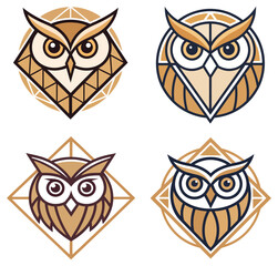 Geometric Owl Logo Design Collection in Vintage Style