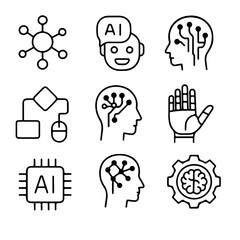 Illustrative icons representing diverse aspects of artificial intelligence. The image showcases the interconnectedness of AI with an array of related concepts.