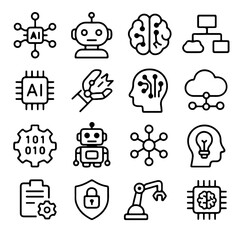 A collection of intricate tech illustrations showcasing interconnected AI elements, robotics, and network structures, representing the complex realm of artificial intelligence and modern technology.