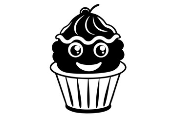 cupcake black and white silhouette