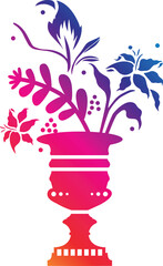 Abstract bouquet of flowers and leaves in a terracotta vase. Modern botanical illustration in a flat, minimalist style.