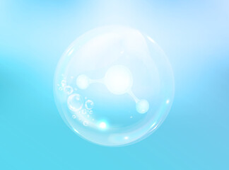 Glass molecules model inside a liquid bubble. Concept of pharmaceutical, medical, biochemical, beauty. Vector illustration. Eps 10