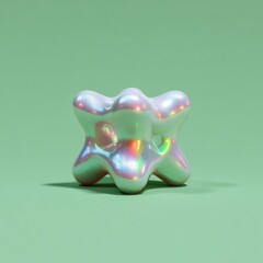 Abstract iridescent cube on mint backdrop