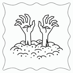 Fototapeta premium Zombie Hands Rising from Ground Horror Scene Vector Illustration