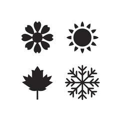 Four Seasons Icons Flower Sun Maple Leaf Snowflake Isolated bloom blossom