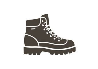 Hiking boot icon. Vector graphic of a work or trekking shoe for outdoor adventure and exploration. Isolated footwear symbol.