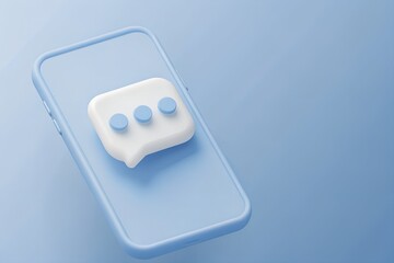 Modern smartphone displaying a minimalist chat bubble with three dots, symbolizing communication and connectivity in a clean, pastel blue digital environment