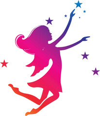 Silhouette of freedom girl with star. Vector fashion illustration